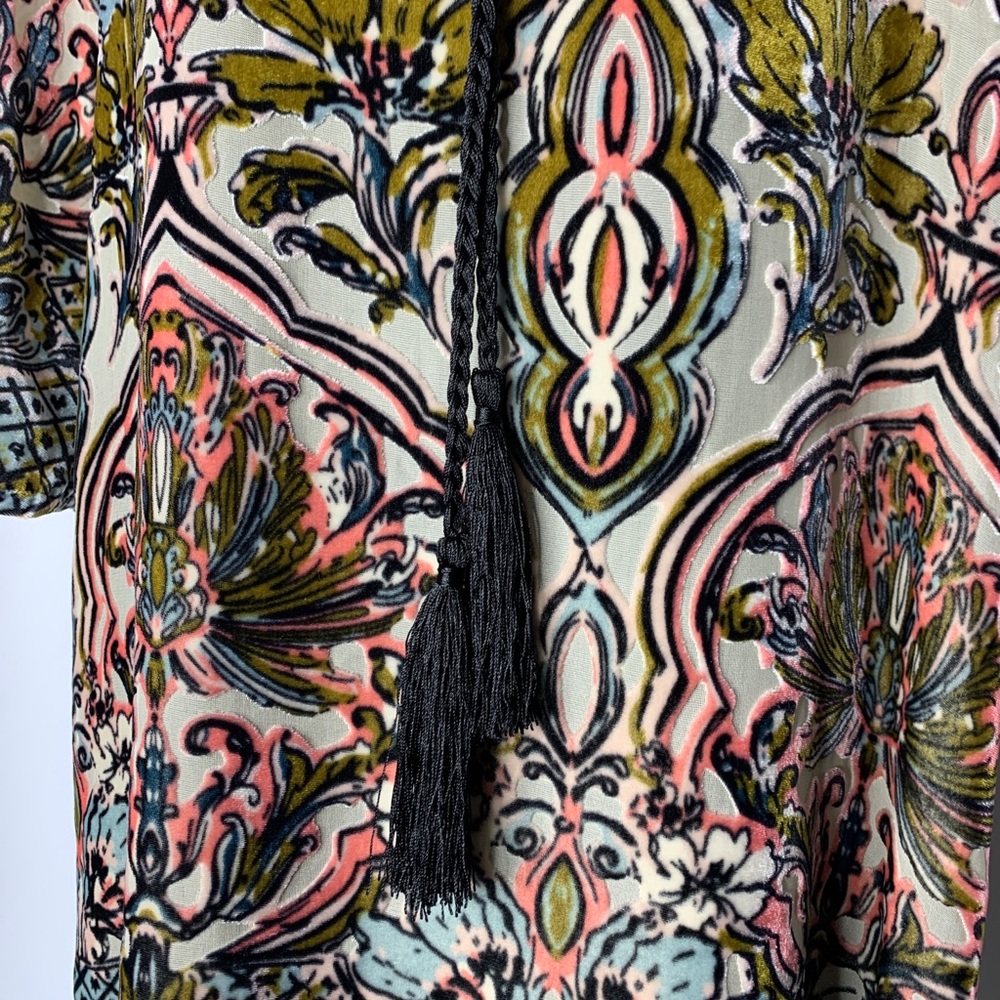 Lavender Brown Anthropologie Womens 3/4 Sleeve Velvet Floral Pink Blue Green XS - Picture 3 of 7